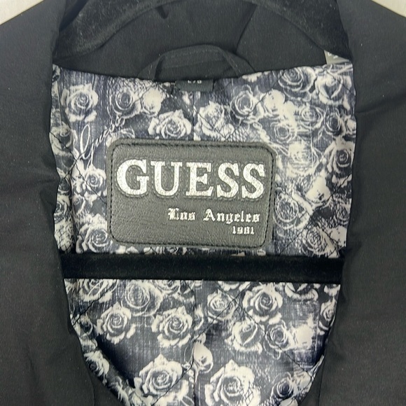 Guess Trench Coat Black Double Breasted Belted Polyester EUC S claz L - Picture 3 of 15